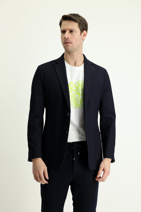 Dark Navy 6 Drop Regular Fit Classic Plaid Jacket