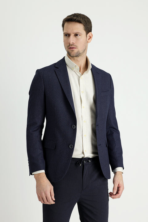 Dark Navy 7 Drop Slim Fit Classic Patterned Jacket