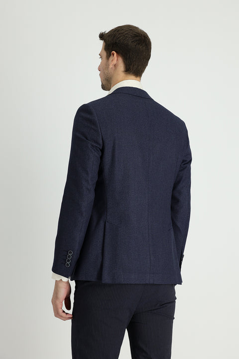 Dark Navy 7 Drop Slim Fit Classic Patterned Jacket