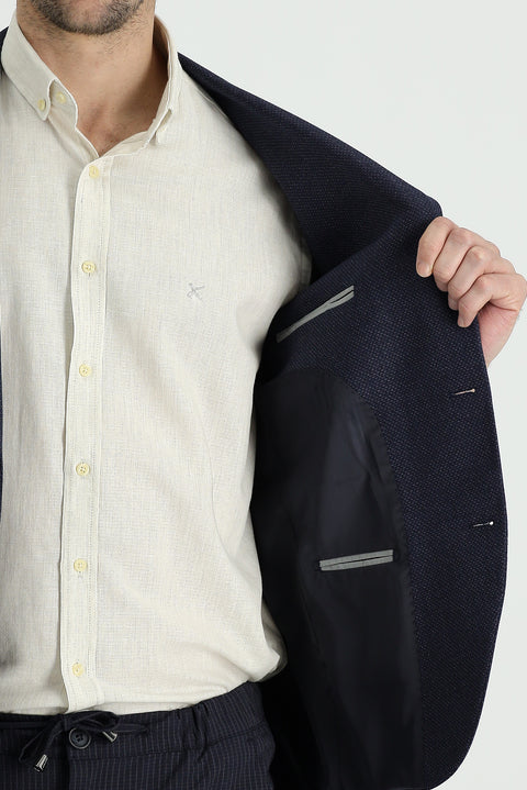 Dark Navy 7 Drop Slim Fit Classic Patterned Jacket