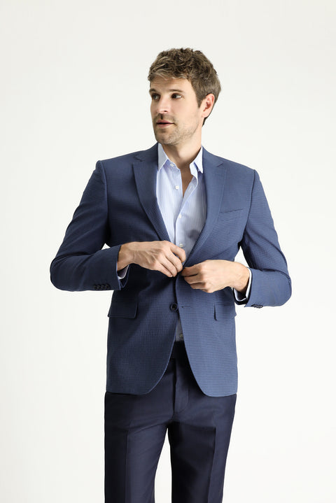 Medium Navy 7 Drop Slim Fit Patterned Waffle Jacket
