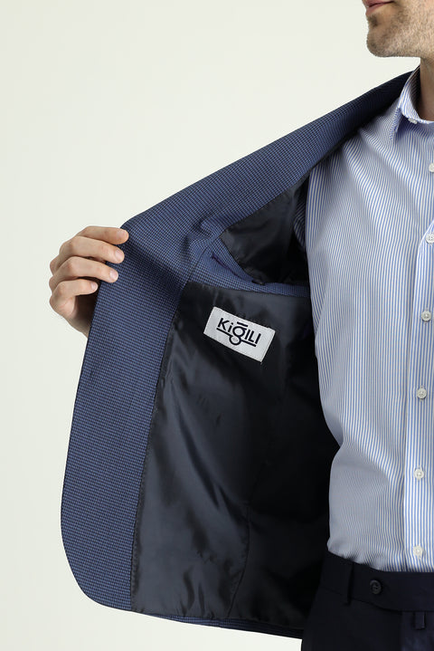 Medium Navy 6 Drop Regular Fit Standard Cut Patterned Waffle Jacket