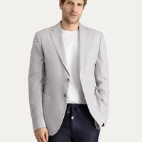 Medium Grey 8 Drop Muscle Fit Long Athletic Cut Classic Patterned Linen Blend Jacket