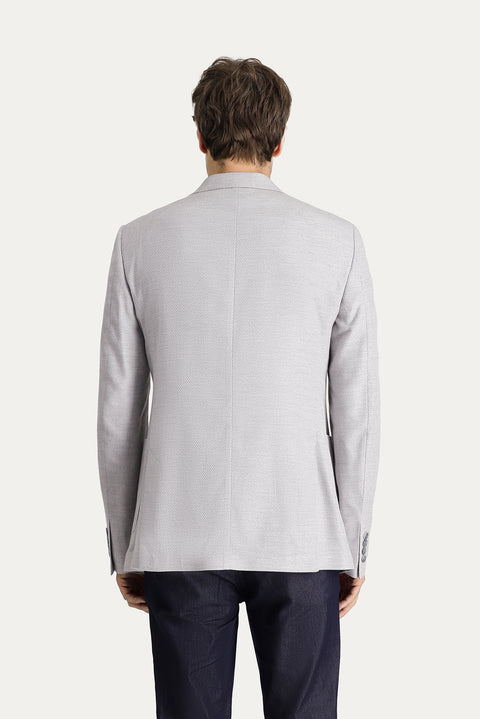 Medium Grey 8 Drop Muscle Fit Long Athletic Cut Classic Patterned Linen Blend Jacket