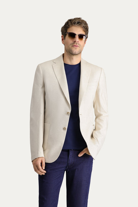 Cream 8 Drop Muscle Fit Long Athletic Cut Classic Patterned Jacket