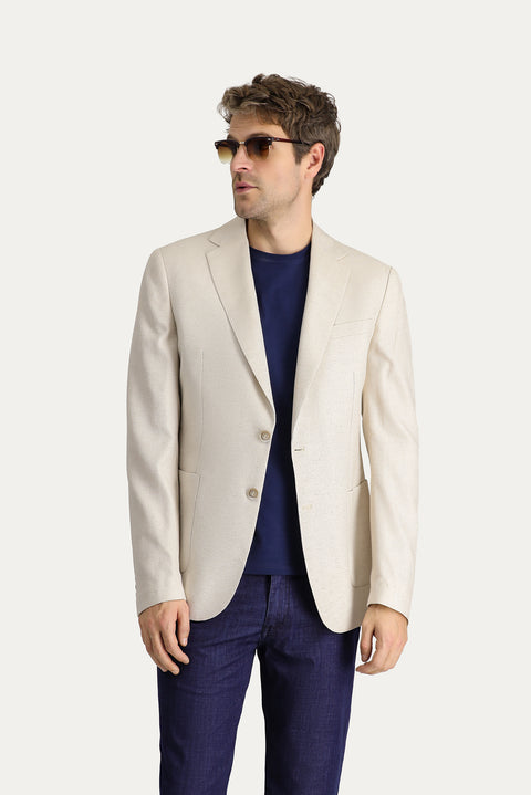 Cream 8 Drop Muscle Fit Long Athletic Cut Classic Patterned Jacket