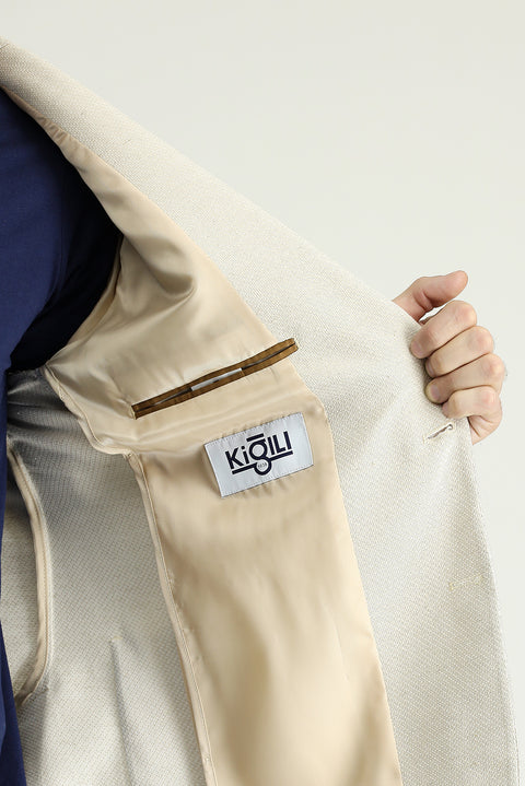 Cream 8 Drop Muscle Fit Long Athletic Cut Classic Patterned Jacket