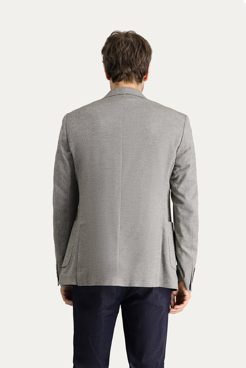 Dark Green 8 Drop Muscle Fit Long Athletic Cut Classic Patterned Linen Blend Jacket