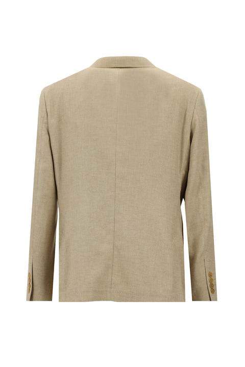 Medium Beige 4-Drop Relaxed Fit Patterned Cotton Linen Blend Jacket