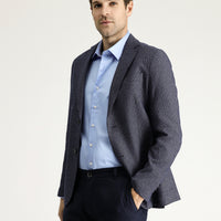 Dark Navy 7 Drop Slim Fit Classic Patterned Linen Jacket