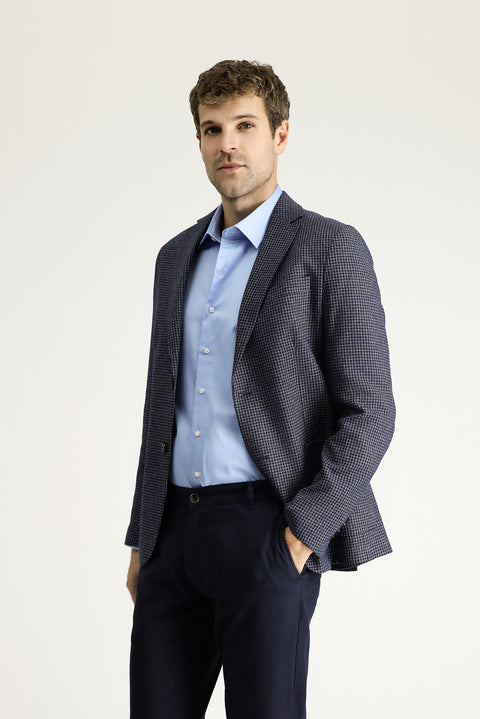 Dark Navy 7 Drop Slim Fit Classic Patterned Linen Jacket