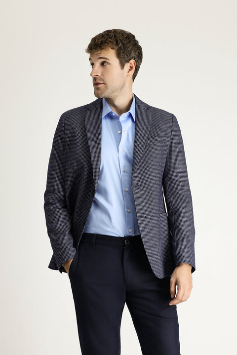 Dark Navy 7 Drop Slim Fit Classic Patterned Linen Jacket