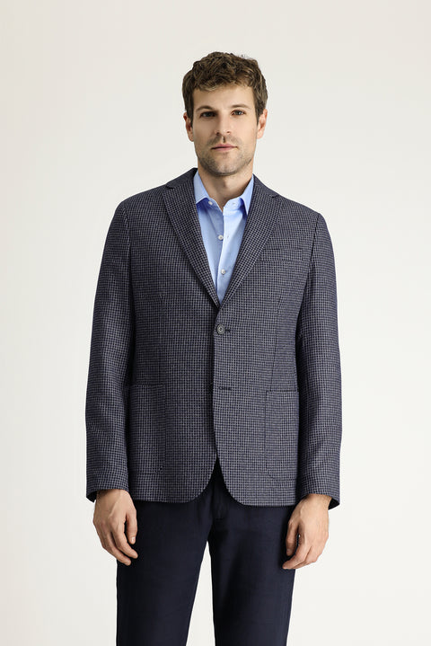 Dark Navy 7 Drop Slim Fit Classic Patterned Linen Jacket