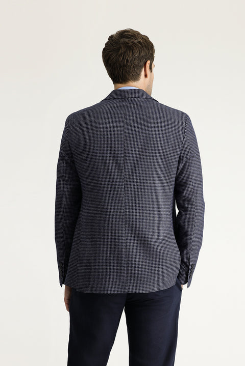 Dark Navy 7 Drop Slim Fit Classic Patterned Linen Jacket
