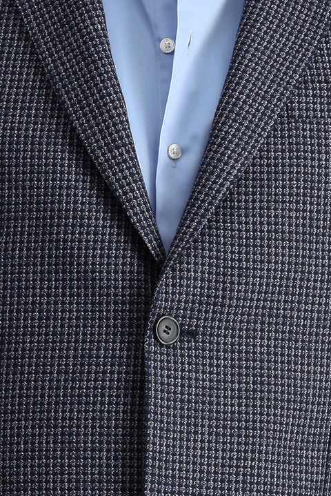 Dark Navy 7 Drop Slim Fit Classic Patterned Linen Jacket