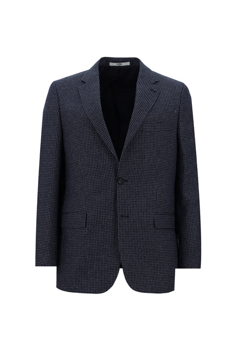 Dark Navy 4-Drop Relaxed Fit Classic Patterned Linen Jacket
