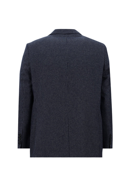Dark Navy 4-Drop Relaxed Fit Classic Patterned Linen Jacket