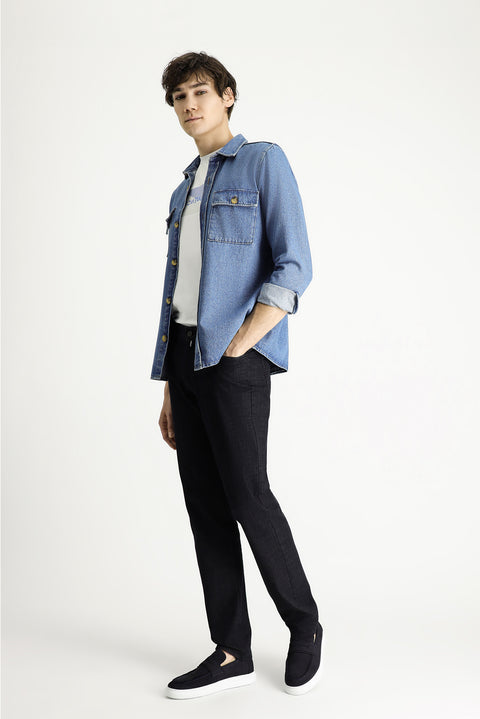 Black Slim Fit Narrow Cut Denim Look Lycra Trousers