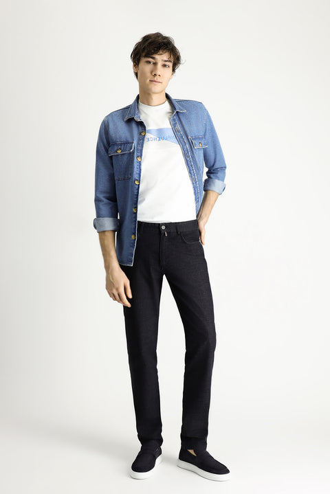 Black Slim Fit Narrow Cut Denim Look Lycra Trousers