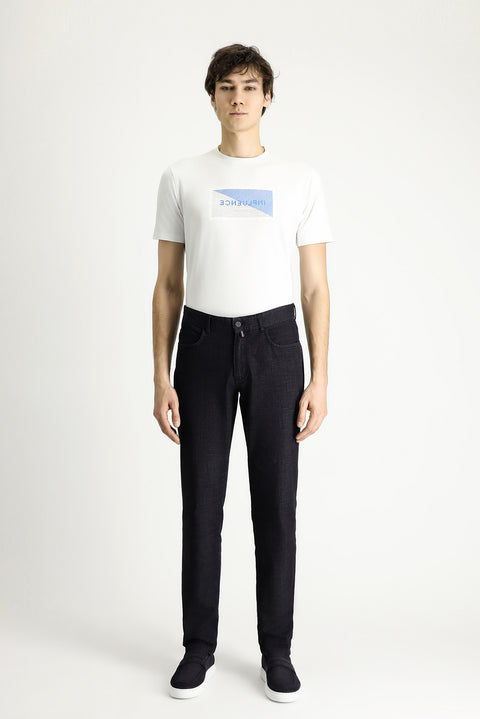 Black Slim Fit Narrow Cut Denim Look Lycra Trousers