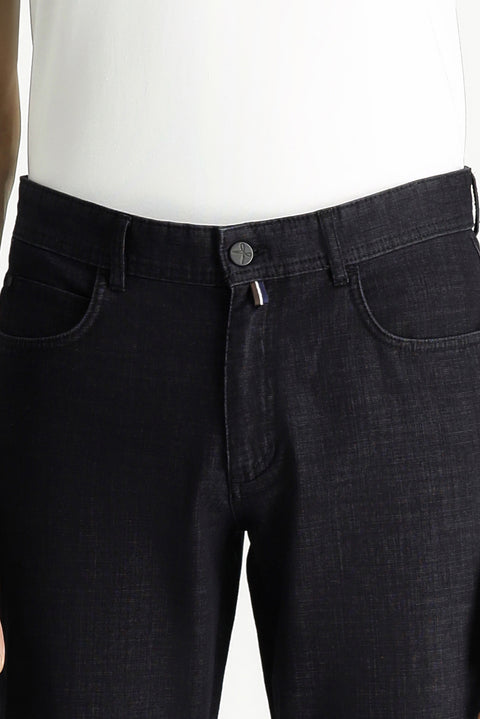 Black Slim Fit Narrow Cut Denim Look Lycra Trousers