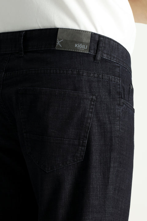Black Slim Fit Narrow Cut Denim Look Lycra Trousers
