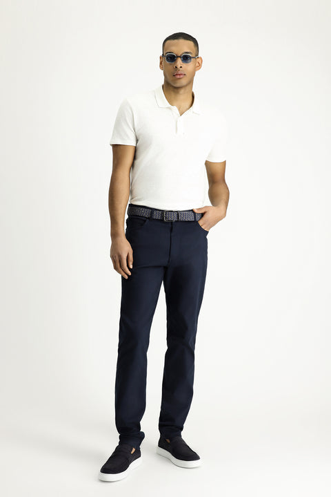Mid-Indigo Slim Fit Narrow Cut Denim Look Stretch Trousers