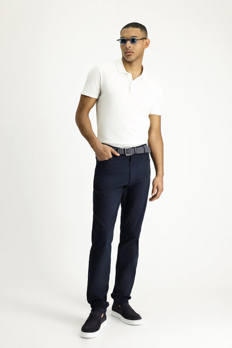 Mid-Indigo Slim Fit Narrow Cut Denim Look Stretch Trousers