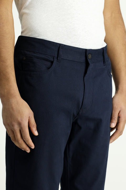 Mid-Indigo Slim Fit Narrow Cut Denim Look Stretch Trousers