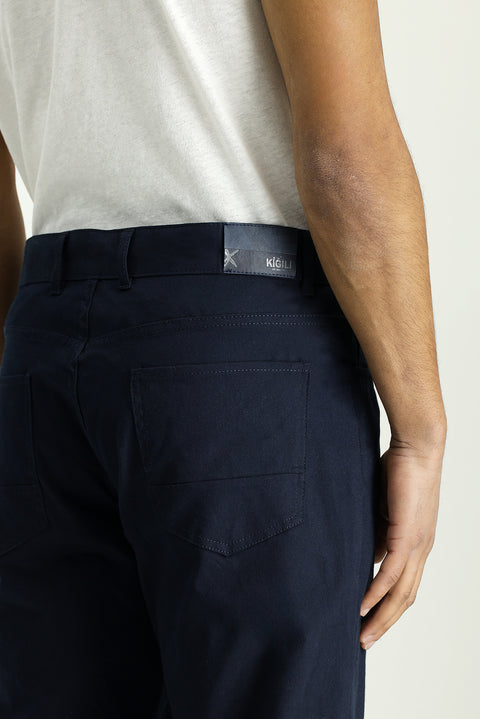 Mid-Indigo Slim Fit Narrow Cut Denim Look Stretch Trousers