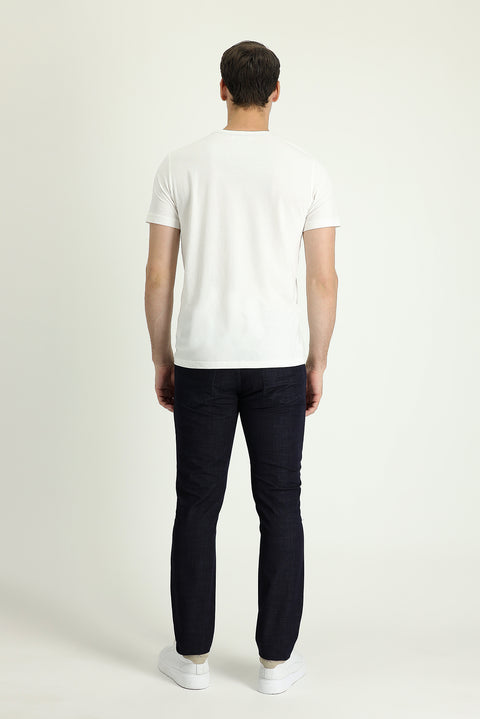 Dark Navy Regular Fit Standard Cut Lycra Denim Look Trousers