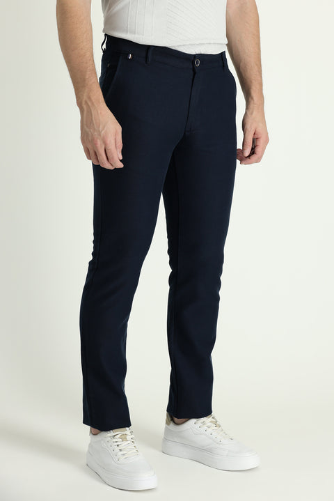 Dark Navy Regular Fit Standard Cut Cotton Canvas / Chino Trousers