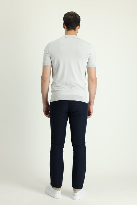 Dark Navy Regular Fit Standard Cut Cotton Canvas / Chino Trousers