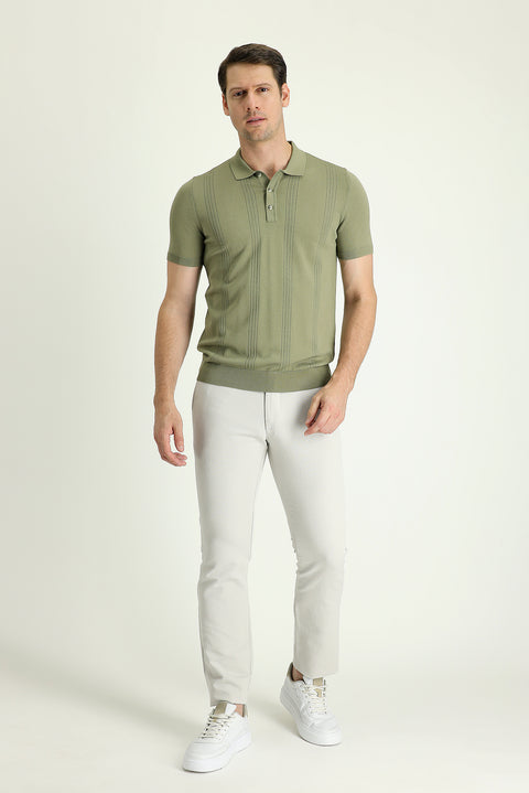 Stone Regular Fit Standard Cut Cotton Canvas / Chino Trousers
