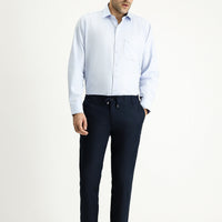 Dark Navy Blue Slim Fit Narrow Cut Elastic Waist Drawstring Stretchy Trousers