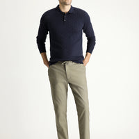 Open Khaki Slim Fit Tapered Waist Drawstring Spandex Trousers