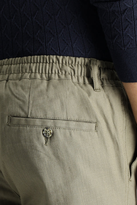 Open Khaki Slim Fit Tapered Waist Drawstring Spandex Trousers