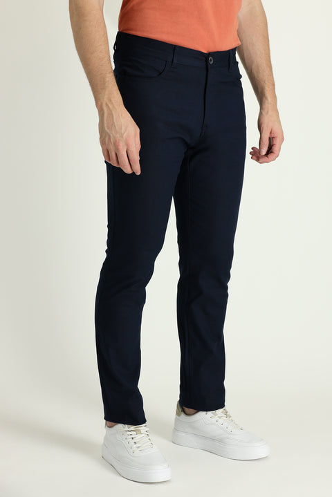 Dark Navy Regular Fit Standard Cut Lycra Canvas / Chino Trousers