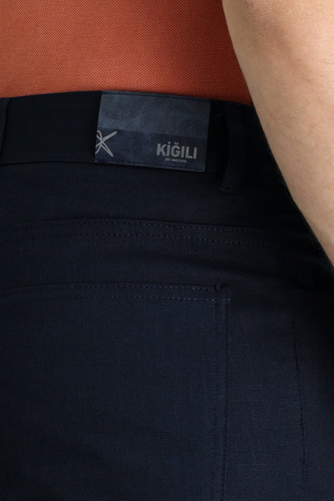 Dark Navy Regular Fit Standard Cut Lycra Canvas / Chino Trousers