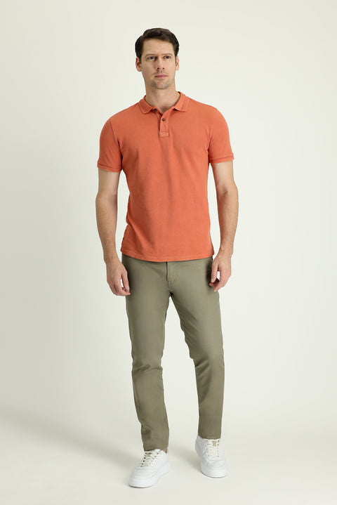 Light Khaki Regular Fit Standard Cut Stretchy Canvas / Chino Trousers