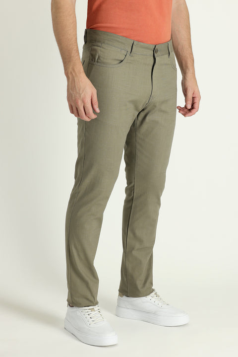 Light Khaki Regular Fit Standard Cut Stretchy Canvas / Chino Trousers