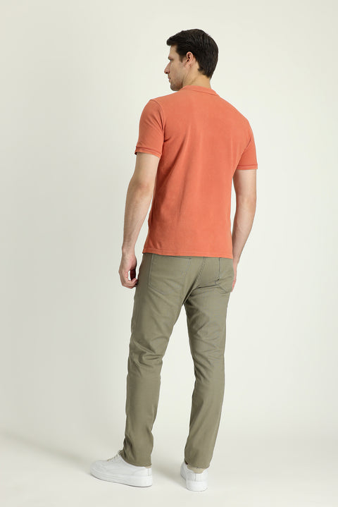 Light Khaki Regular Fit Standard Cut Stretchy Canvas / Chino Trousers