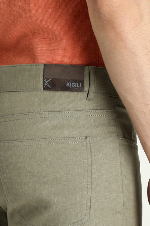 Light Khaki Regular Fit Standard Cut Stretchy Canvas / Chino Trousers