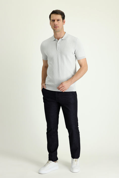 Black Regular Fit Standard Cut Lycra Denim Look Trousers
