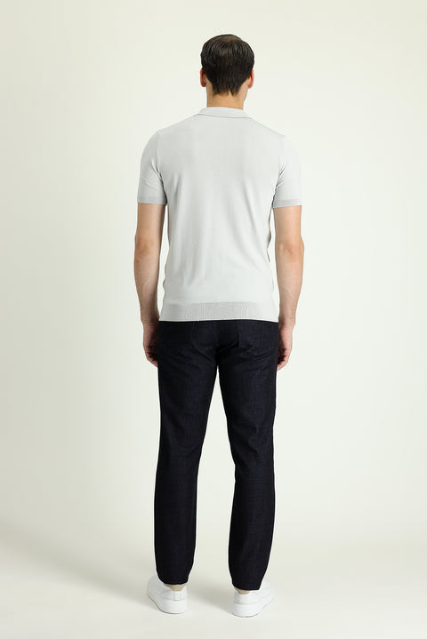 Black Regular Fit Standard Cut Lycra Denim Look Trousers
