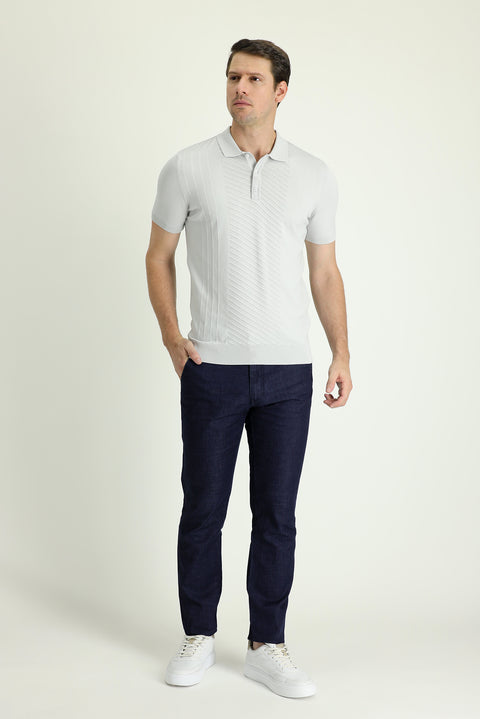 Mid Indigo Regular Fit Standard Cut Stretch Denim Look Trousers