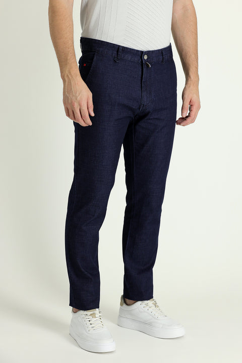 Mid Indigo Regular Fit Standard Cut Stretch Denim Look Trousers
