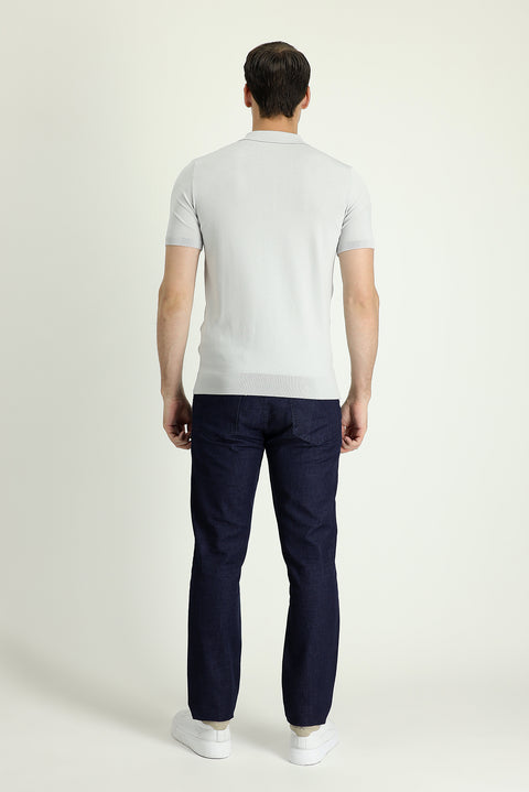 Mid Indigo Regular Fit Standard Cut Stretch Denim Look Trousers