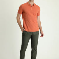 Medium Khaki Slim Fit Patterned Stretchy Canvas / Chino Trousers