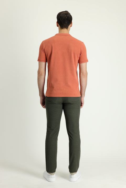 Medium Khaki Slim Fit Patterned Stretchy Canvas / Chino Trousers
